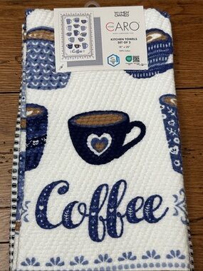 Caro Home Blue Coffee Kitchen Towel Set of 2
